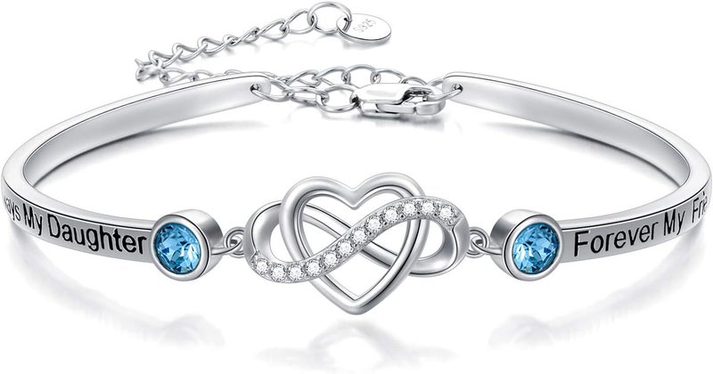 AOBOCO 925 Sterling Silver Adjustable Infinity Heart Bangle Bracelet for Sister Best Friend Daughter Mom Grandma Granddaughter Daughter in Law Godmother Goddaughter Stepmom Stepdaughter - Image 1